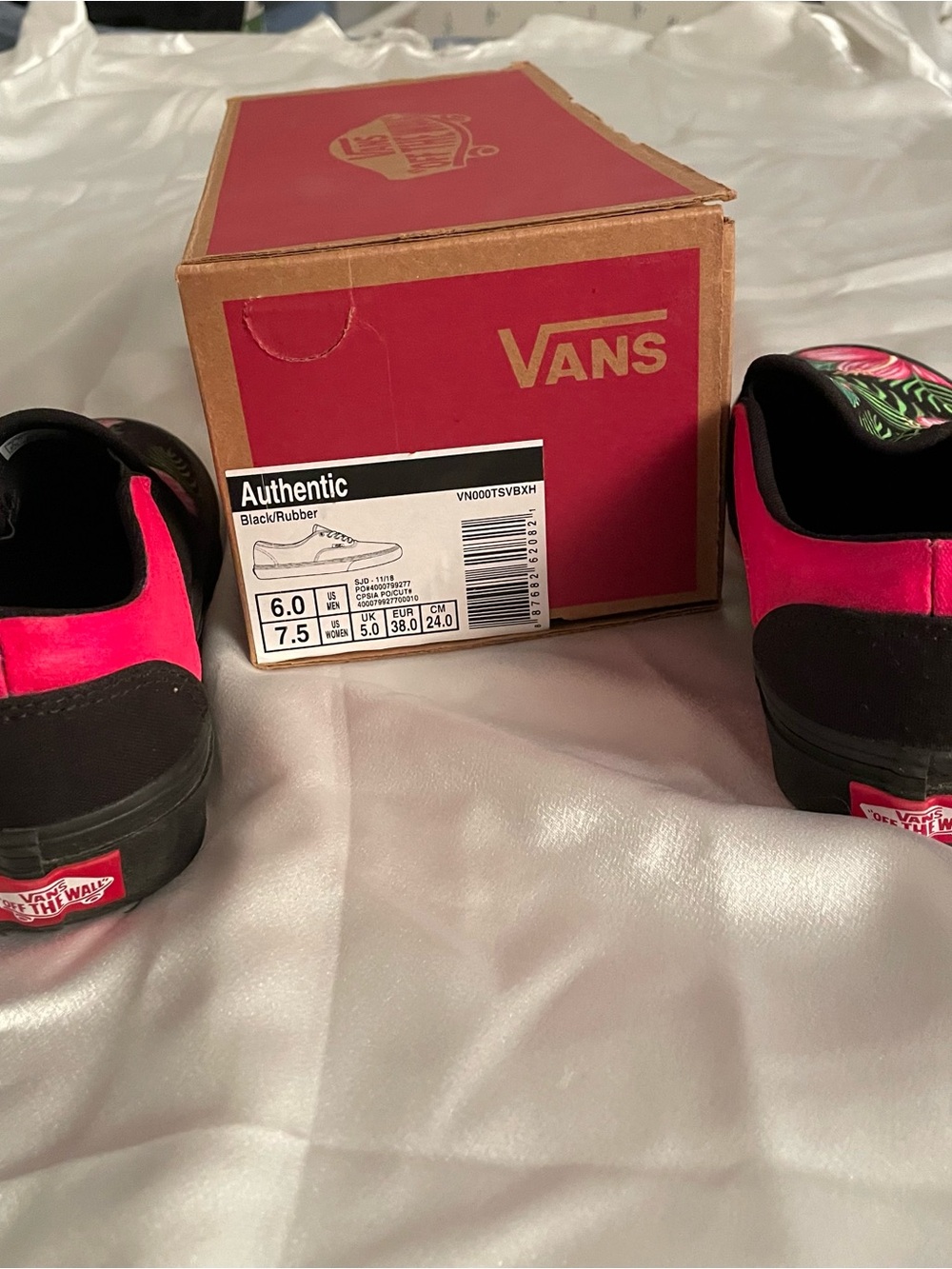 Vans Hand painted Black Slip-On Sneakers with Pink Floral Print - Picture 5 of 5